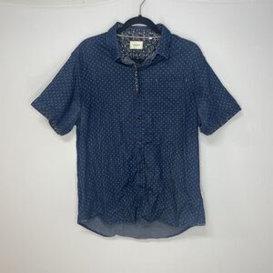 7Diamonds Shirt Men L Blue Geometric Print Short‎ Sleeve Button Down Casual SEO